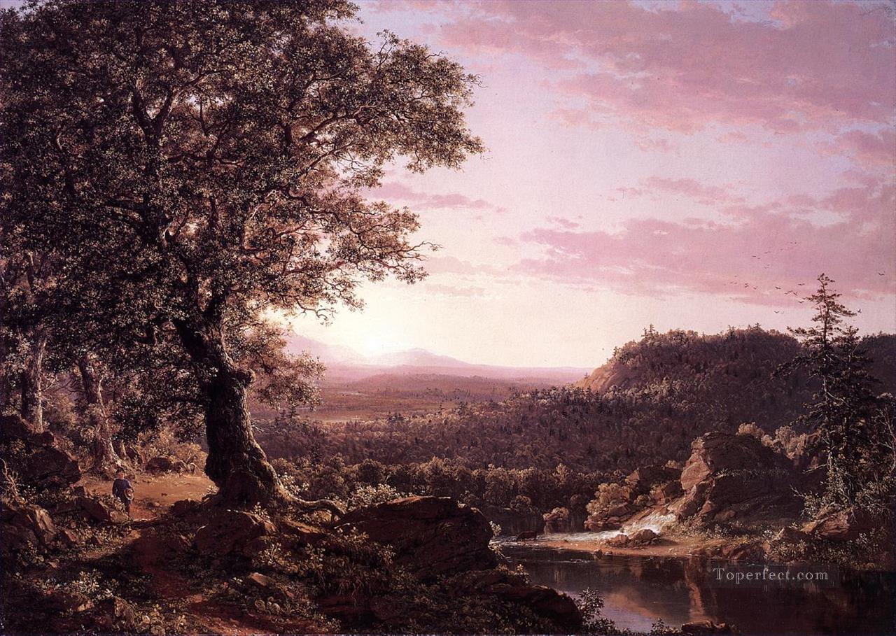 July Sunset Berkshire County Massachusetts scenery Hudson River Frederic Edwin Church Oil Paintings
